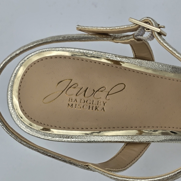 NWOT Jewel Badgley Mischka Heddia Woven Vamp Heeled Sandals, Gold, Women's 10 - Picture 5 of 16